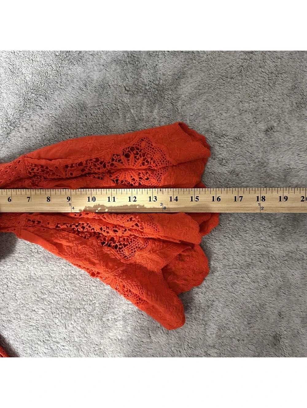 Free People Once Upon A Time Top Womens LG Orange Crochet Bell Sleeve Linen